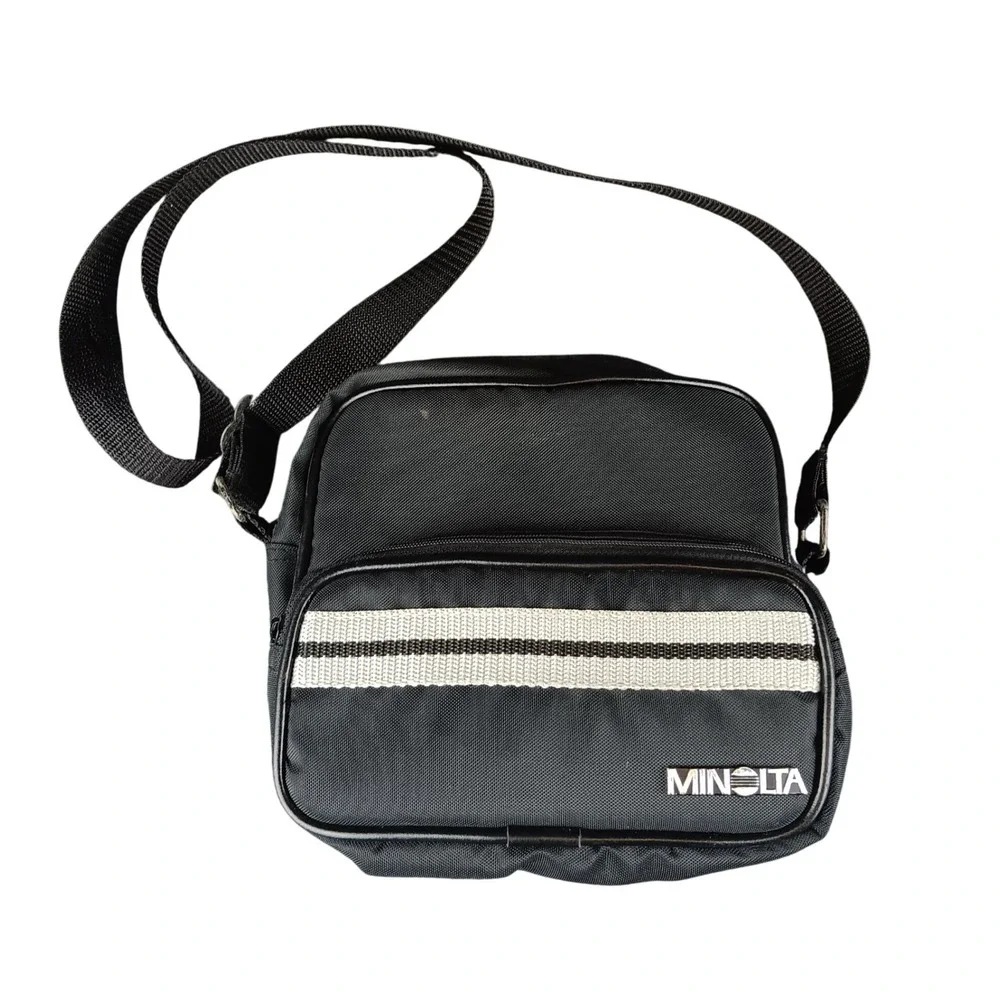 Minolta Black‎ Messenger Bag Crossbody Strap Double Zip Front Pocket